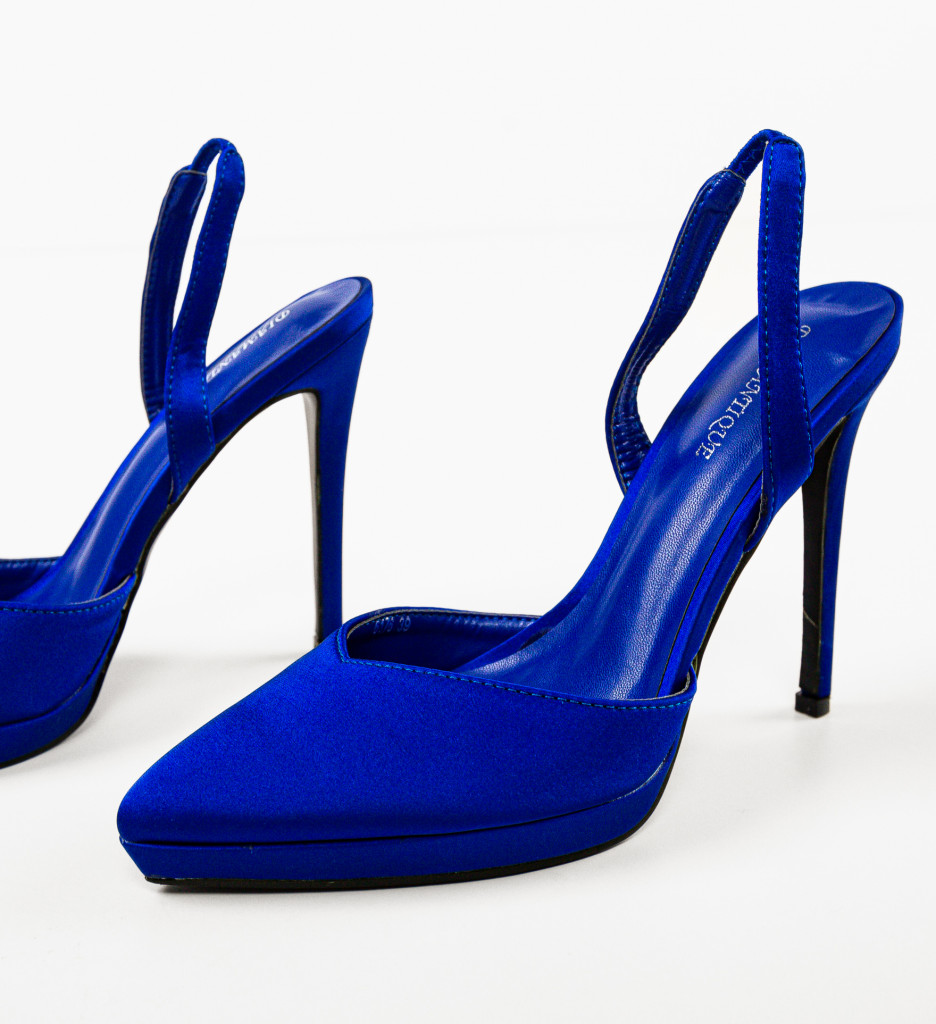 Pantofi Sisel Albastri Eleganți cu Toc - imagine 7