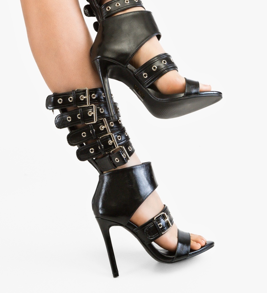 Sandale Dama Ock Negre Elegante cu Toc - imagine 2