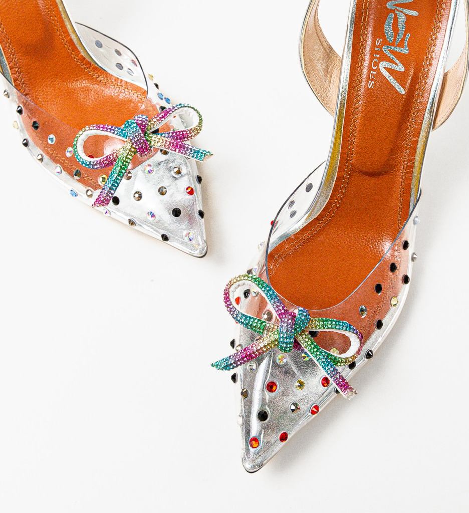 Pantofi Dama Karambol Argintii cu Toc Elegant - imagine 7