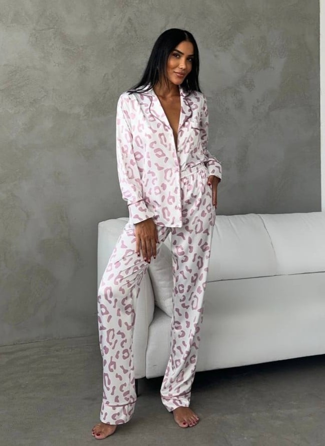 Pijama Dama Delis 2 Piese Roz Leopard