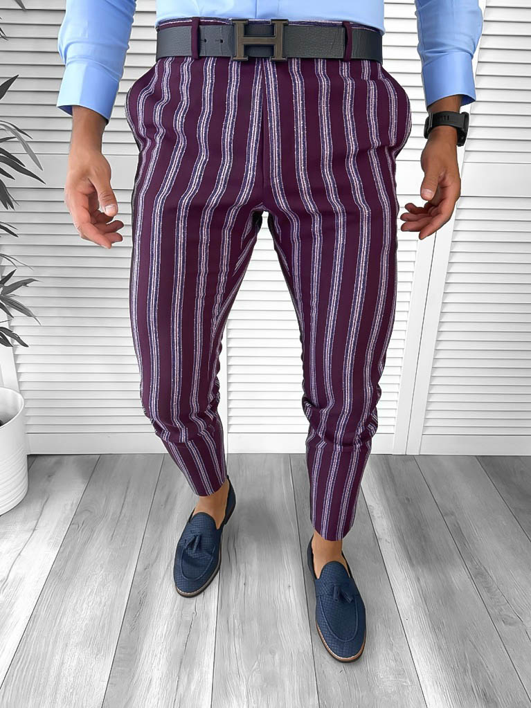 Pantaloni Eleganti Grena Barbati - Stil Office Modern