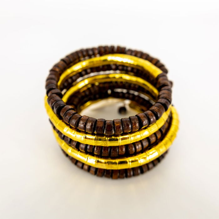 Bratara spiralata aurie Shopika lemn exotic