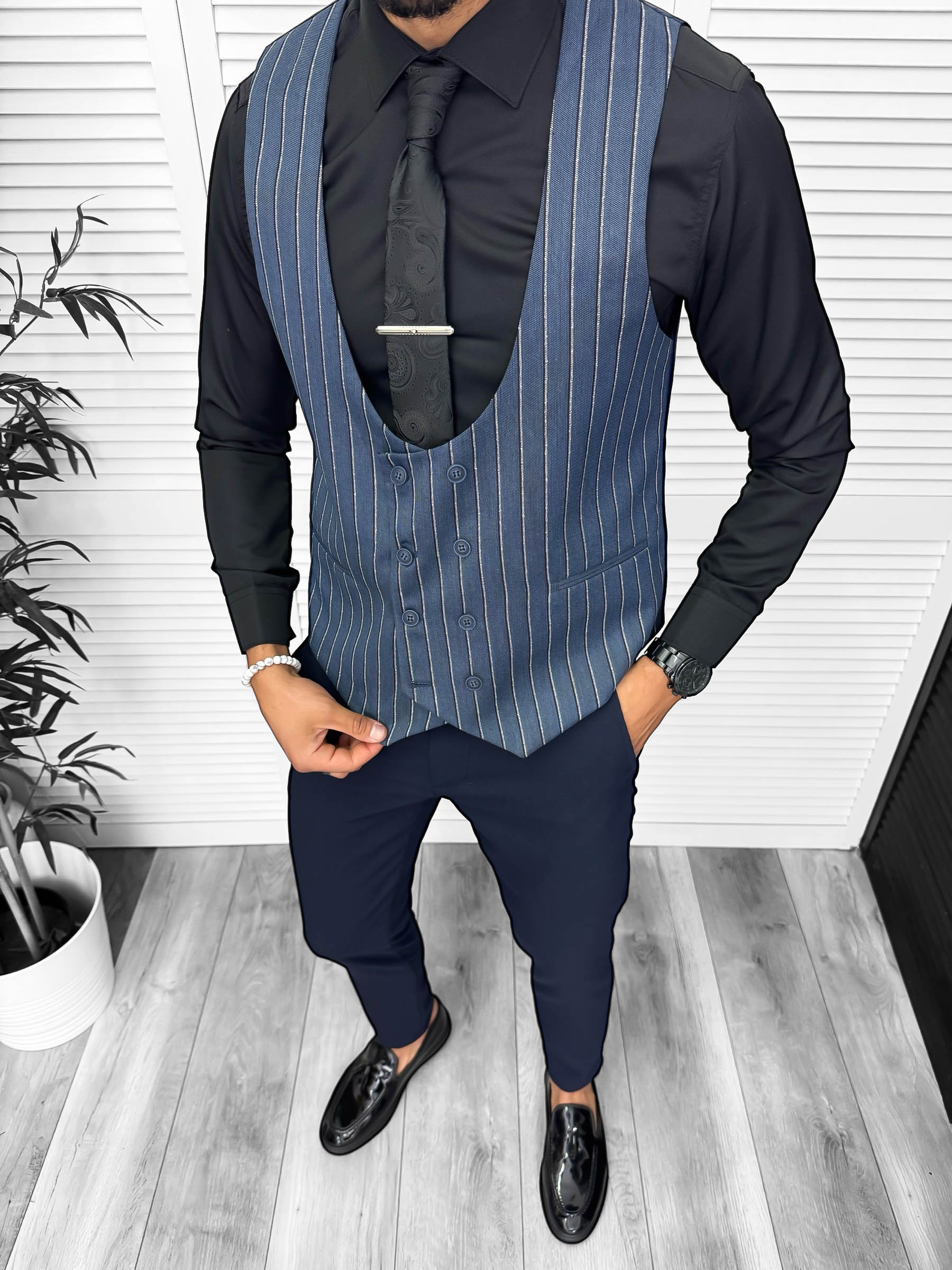 Vesta Barbati Eleganta Slim Fit cu Dungi