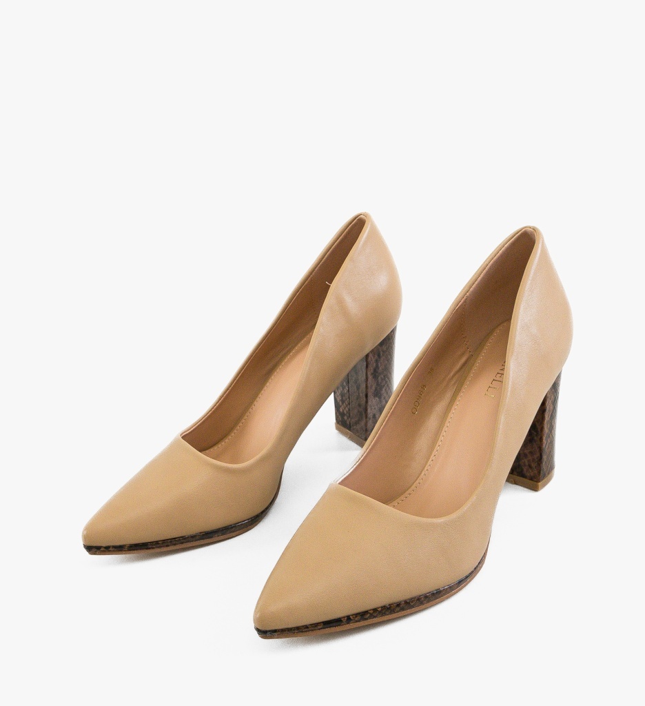 Pantofi dama Jarat Bej cu toc elegant - imagine 4