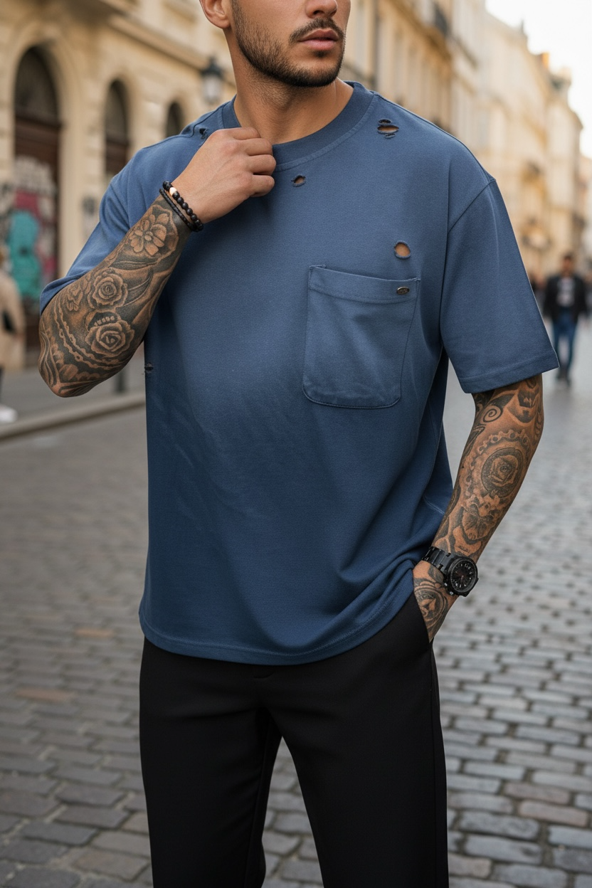 Tricou Barbati Bleumarin Degrade Premium Oversize