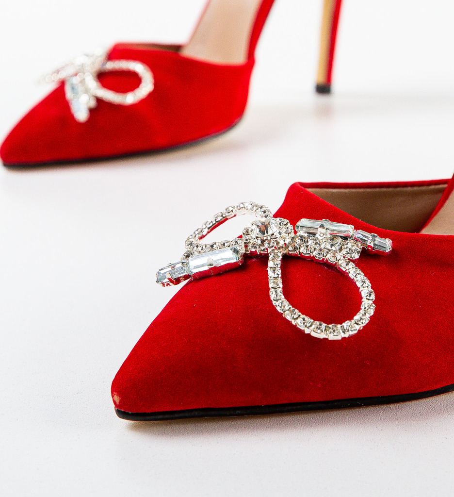 Pantofi dama Alamar rosii cu toc elegant - imagine 5