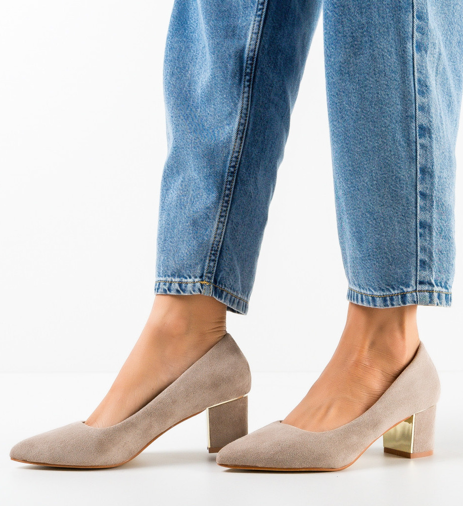 Pantofi Antoni Khaki Eleganți cu Toc - imagine 2