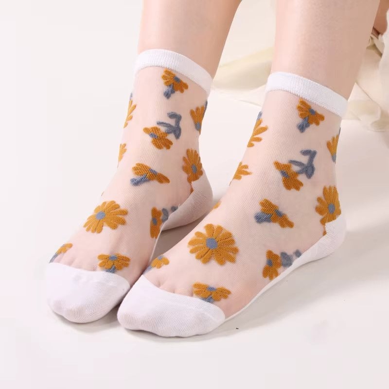 Sosete Picadili flori alb, confortabile