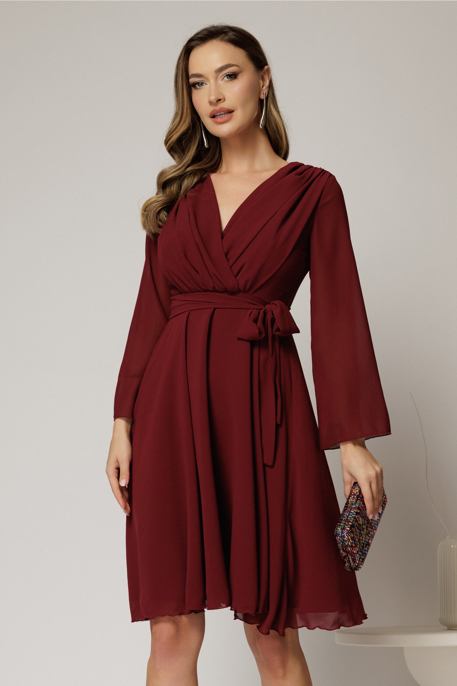 Rochie Voal Bordo Decolteu Petrecut DY Fashion