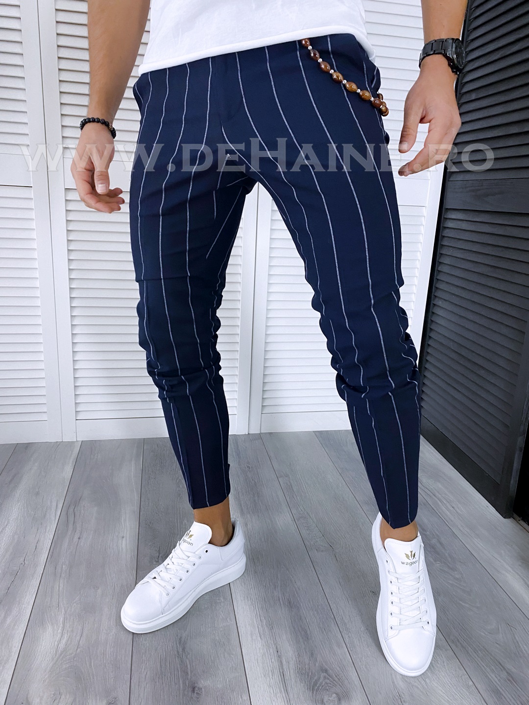 Pantaloni Barbati Bleumarin In Dungi | Stil Modern