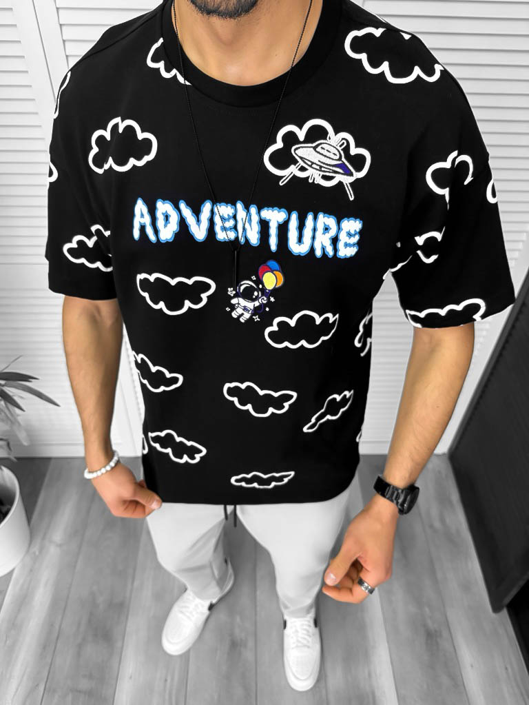 Tricou Barbati Negru Oversize Imprimeu Y061