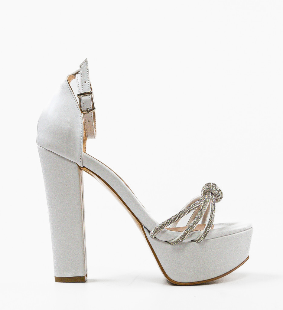 Sandale Nevara Albe Elegante cu Toc - imagine 5