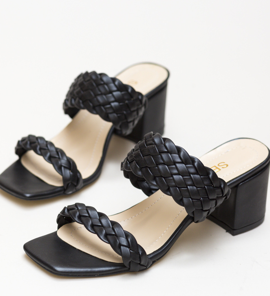 Sandale Pesto Negre cu Toc - Eleganță Asigurată - imagine 3