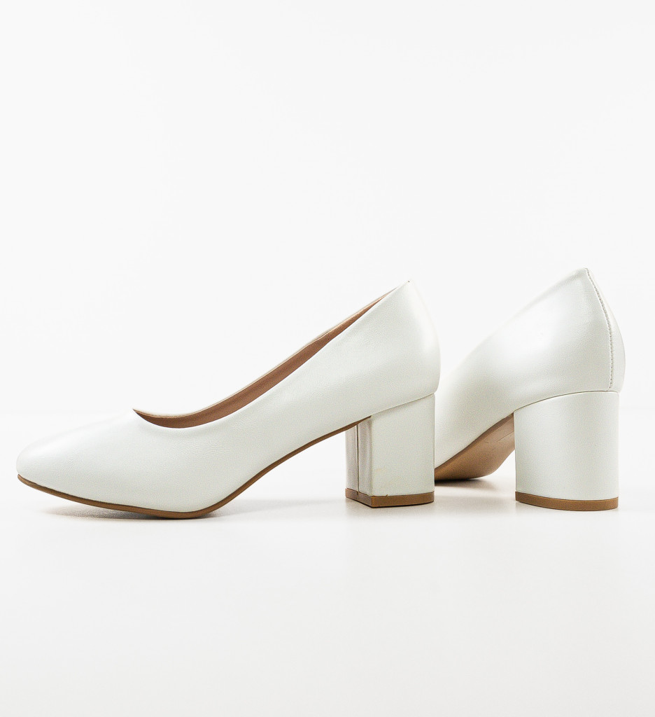 Pantofi Dama Eleganți Izaak Albi cu Toc - imagine 5