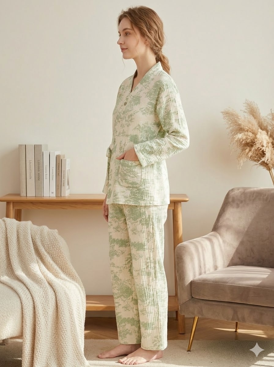 Pijama Dama Velvet Calm Verde, Delis, Bumbac 100% - imagine 3