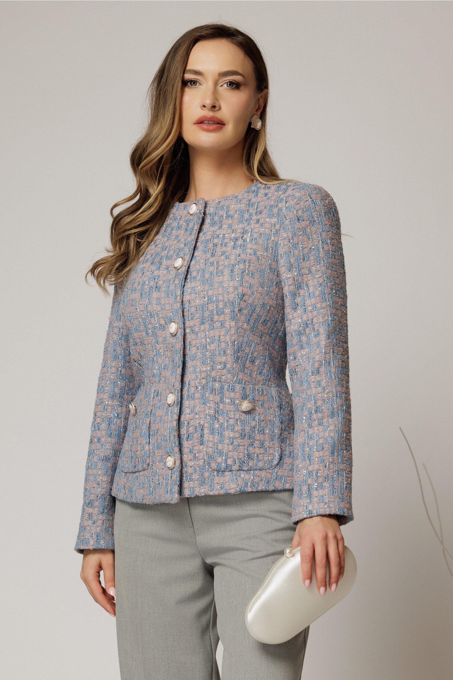 Sacou Tweed cu Lurex, Roz și Bleu