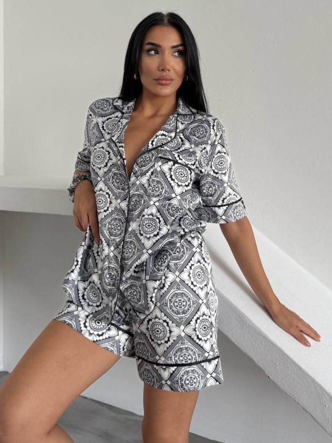 Pijama Dama 2 Bucati Black Mosaic Delis