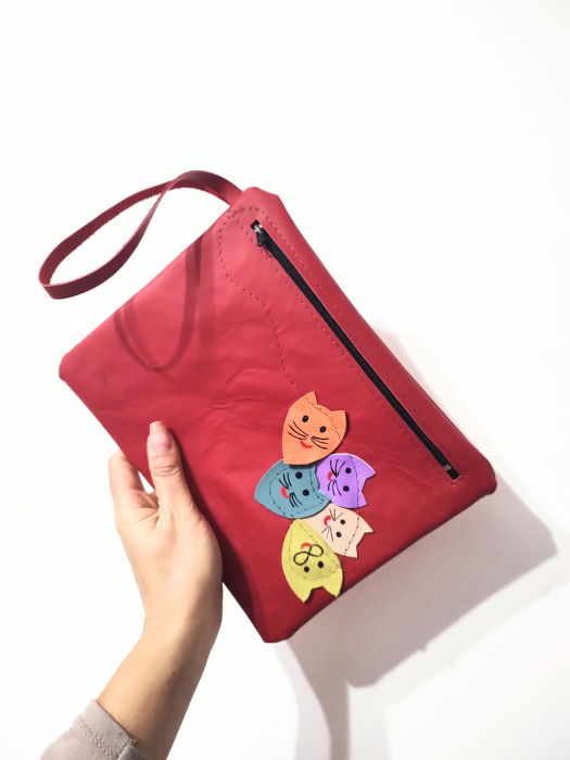 Portfard Shopika Piele cu Design Pisicute