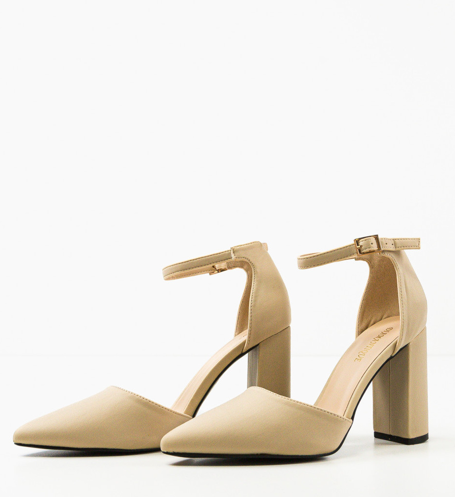 Pantofi Johnath Bej cu Toc Eleganți - imagine 6
