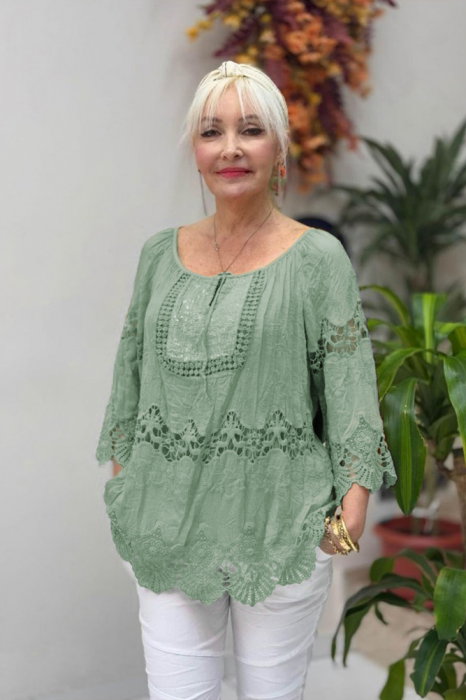 Bluza tip ie Kaki cu Dantela Shopika