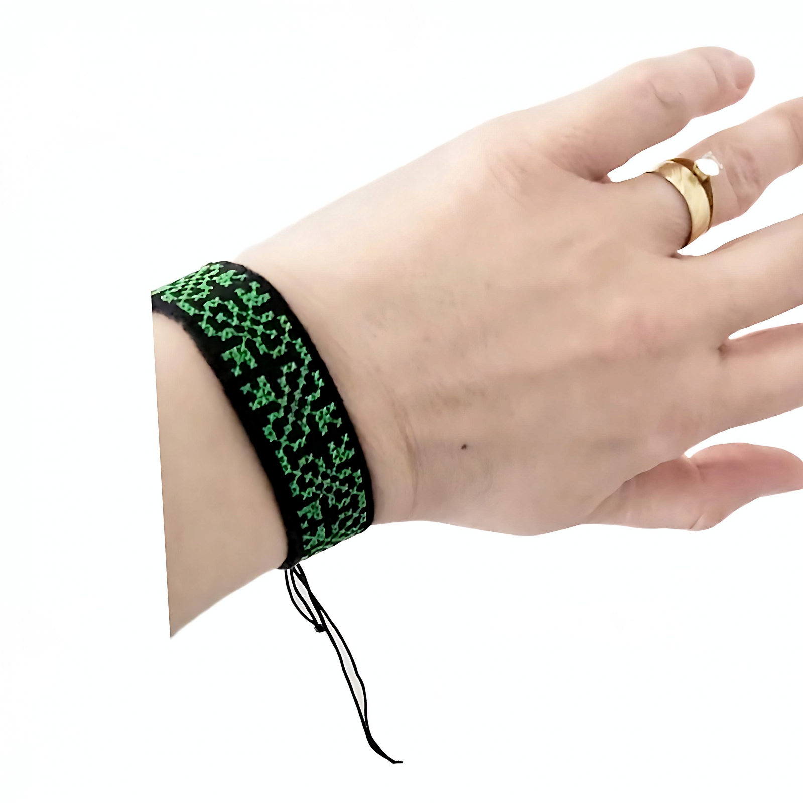 Bratara din fetru broderie traditionala model etno   lan de grau   Verde