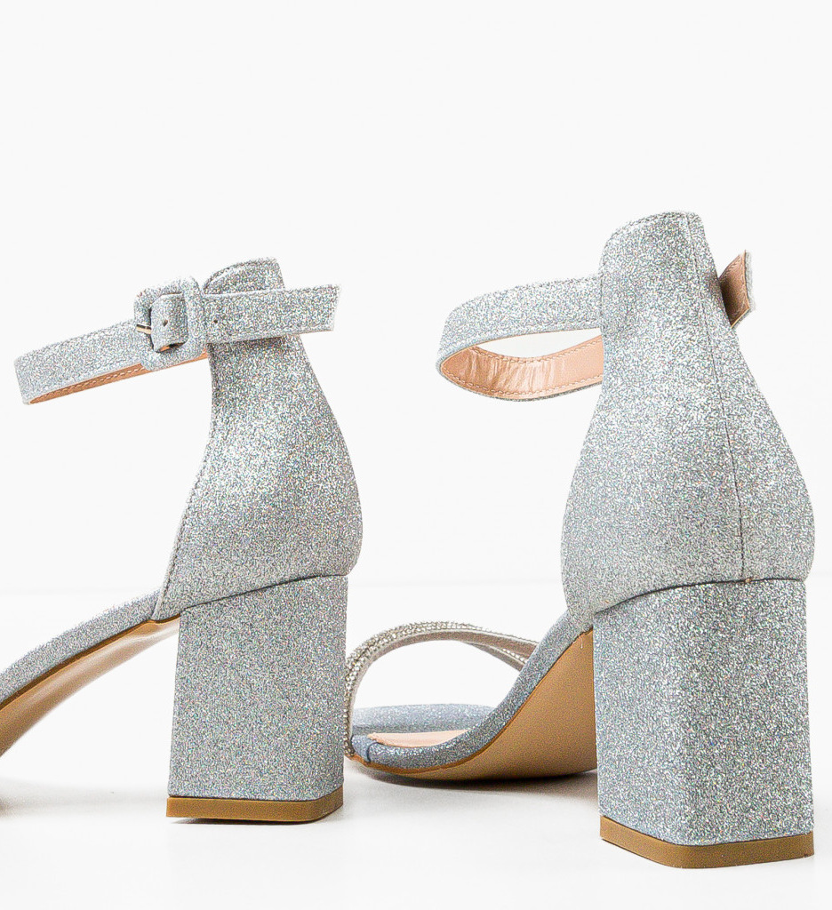 Sandale Geirmun Argintii cu Toc Elegant - imagine 8