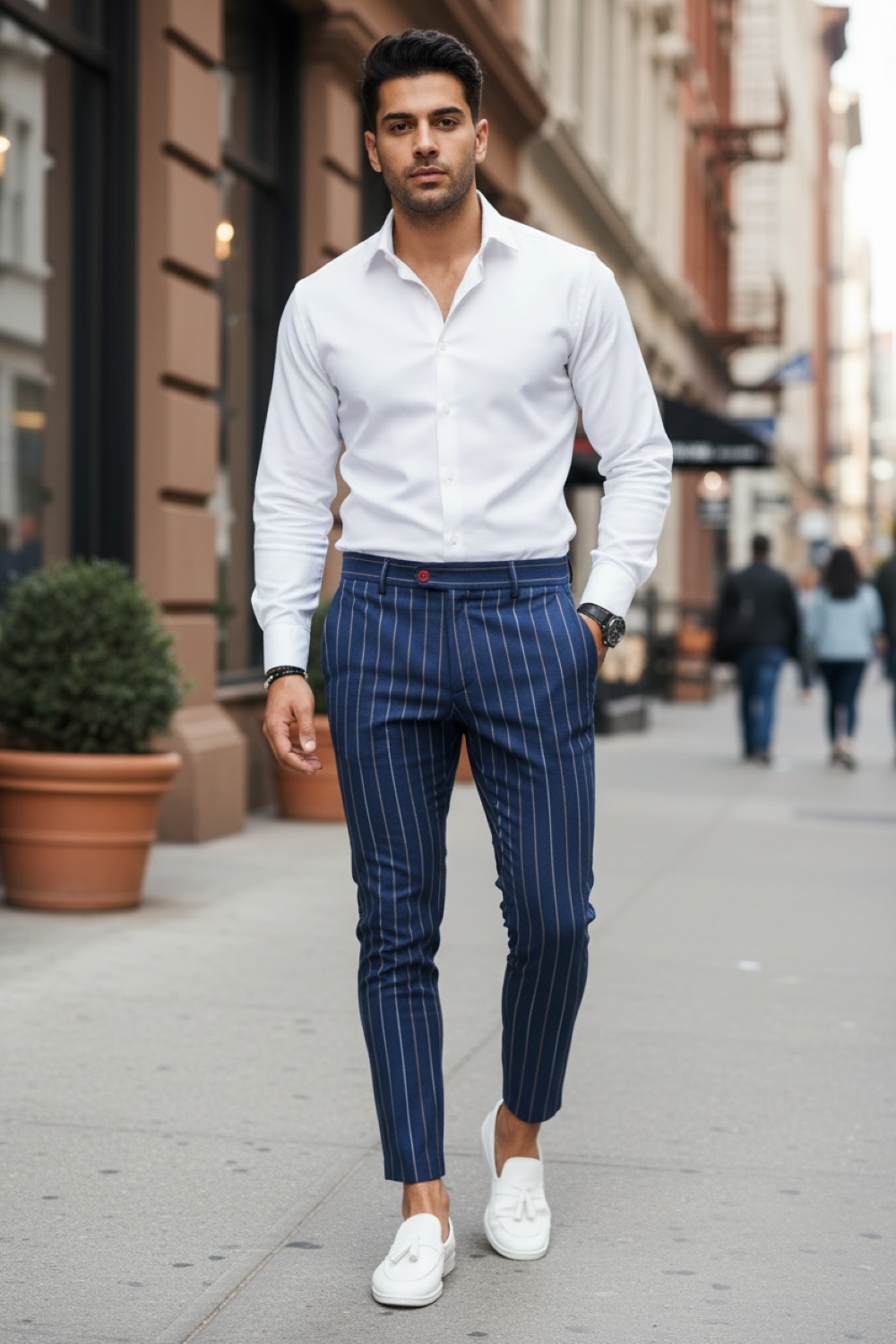 Pantaloni Eleganți Bleumarin Bărbați B7871 - imagine 2