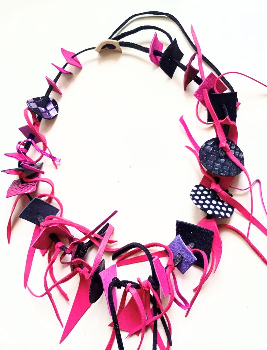 Colier Unicat Shopika Piele Naturală Fuchsia