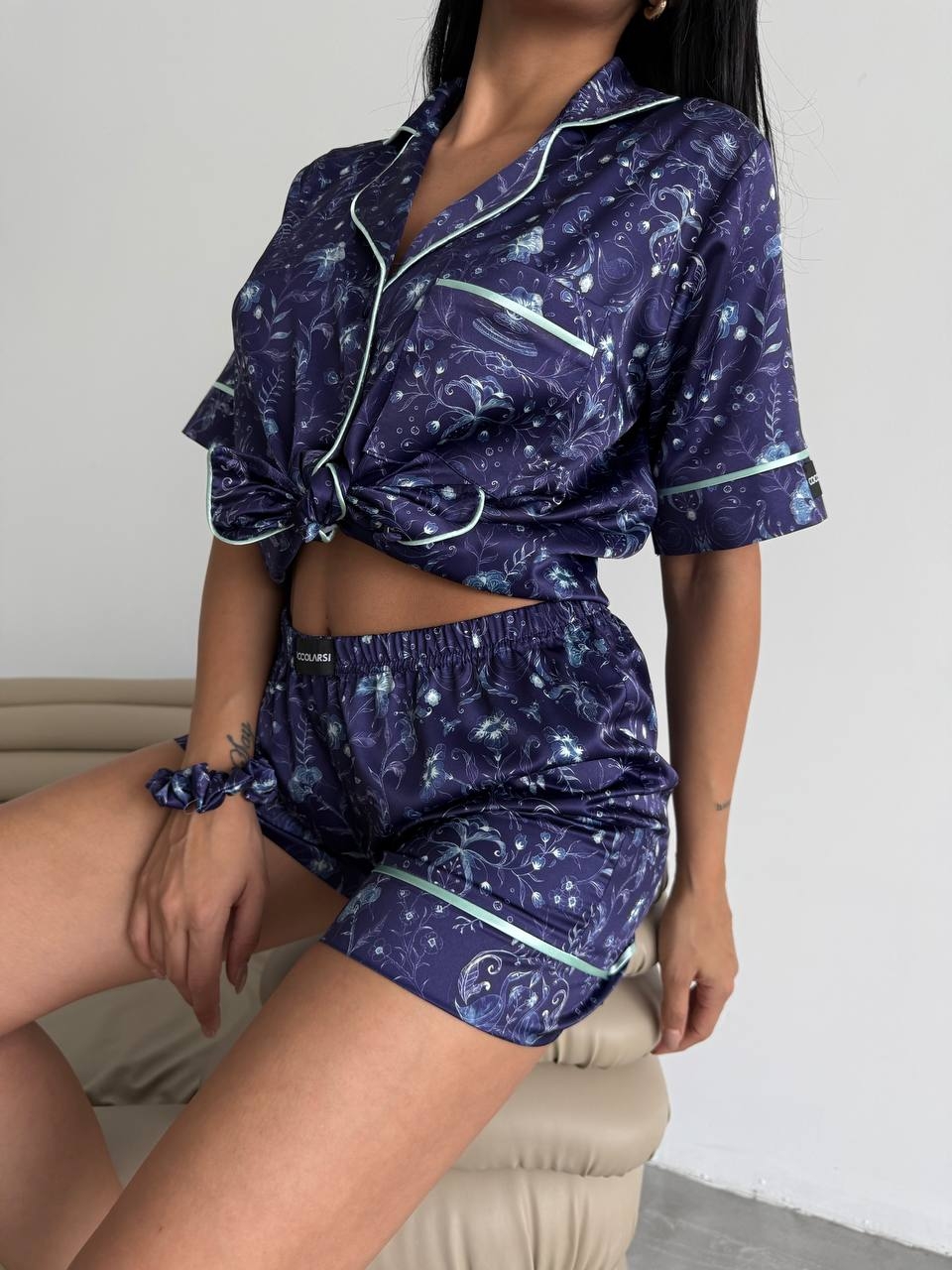 Set Pijama Dama 2 Bucati Delis Satin Floral - imagine 4