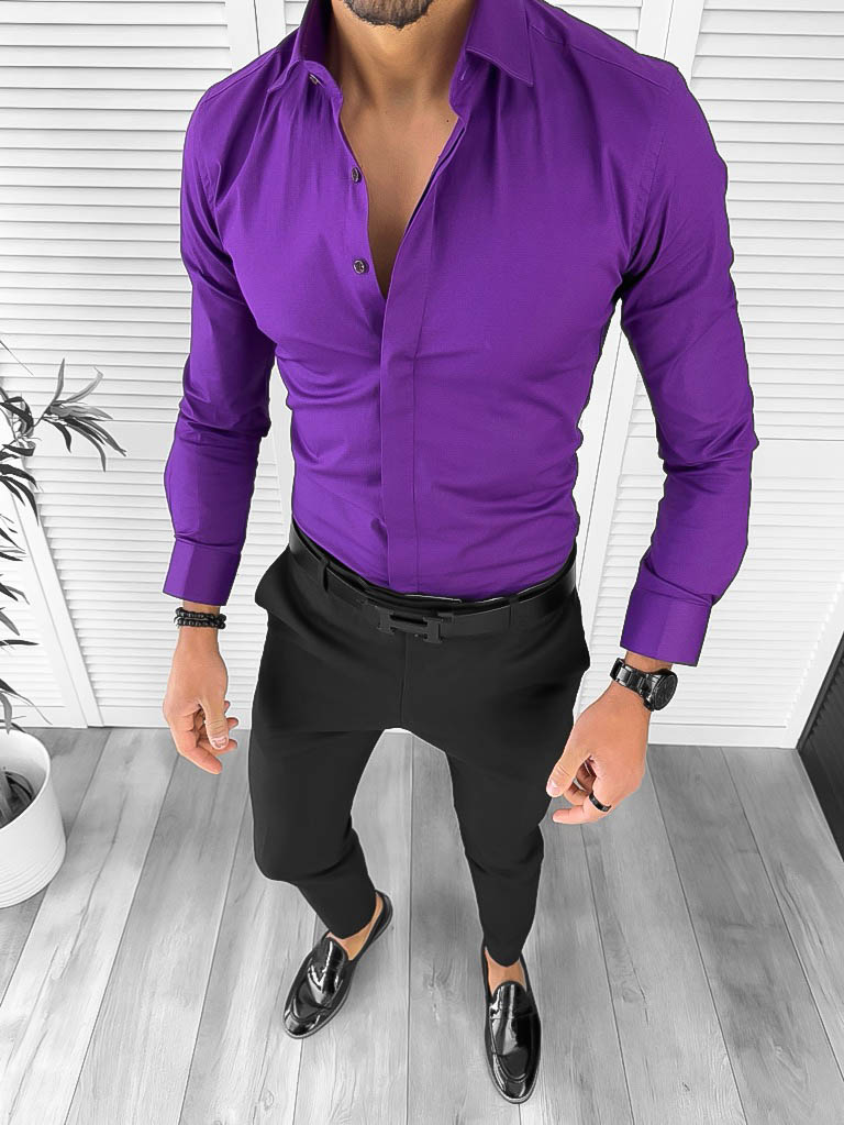Cămăși bărbați mov slim fit eleganță