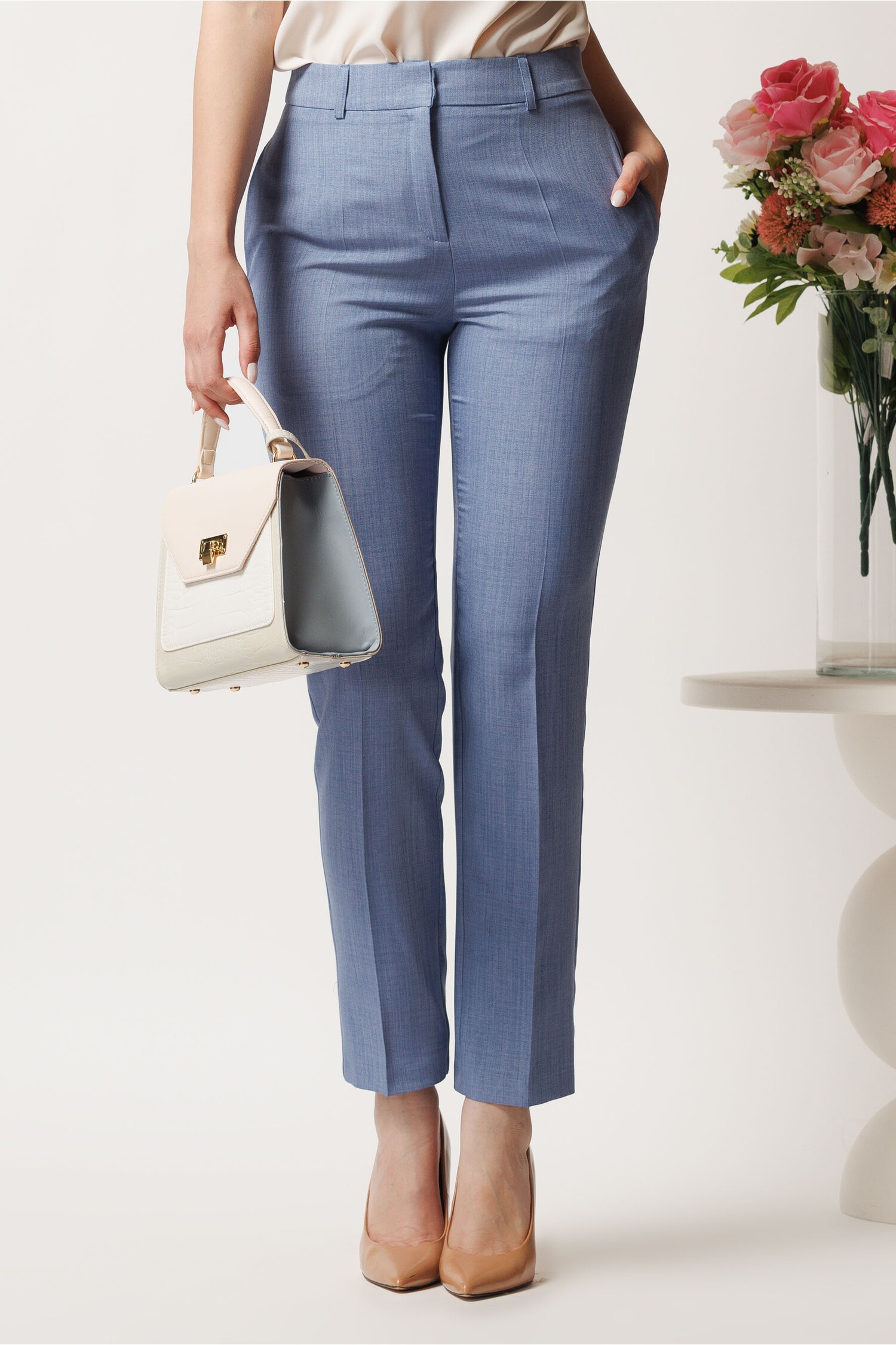 Pantaloni Stofa Albastri Conici DY Fashion