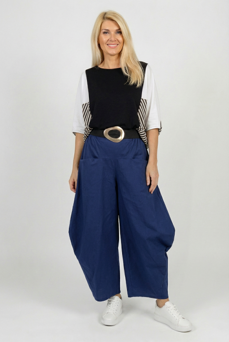 Pantaloni Shopika largi cu fronseu, Bleumarin