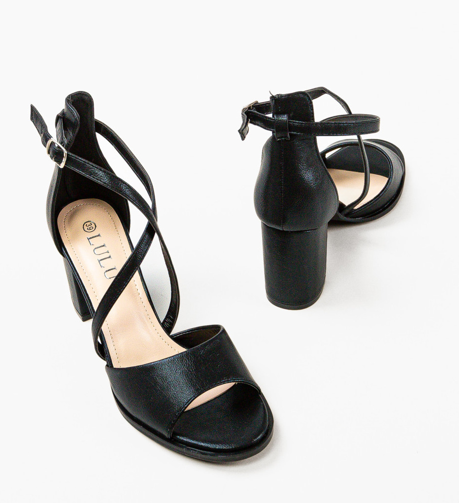 Sandale Ervans Negre cu Toc Elegante - imagine 4