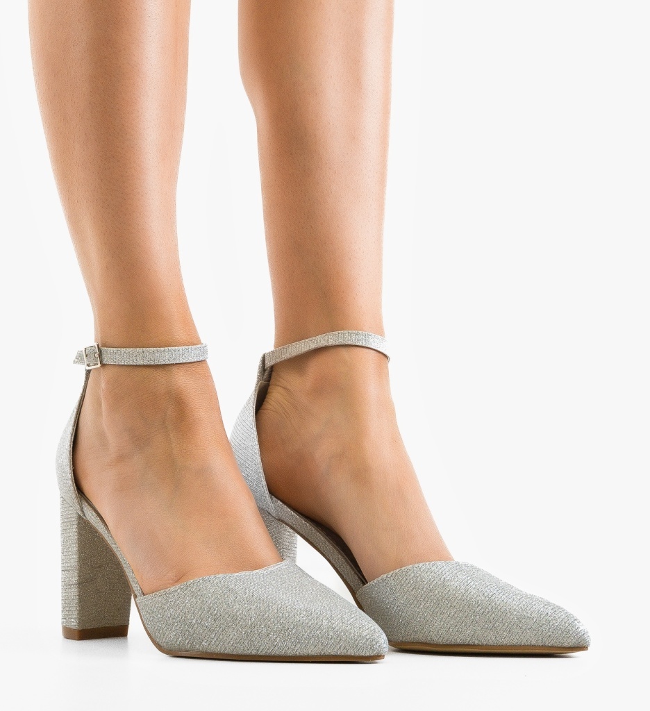 Pantofi Dama cu Toc Young Argintii - Eleganta Disponibila - imagine 3