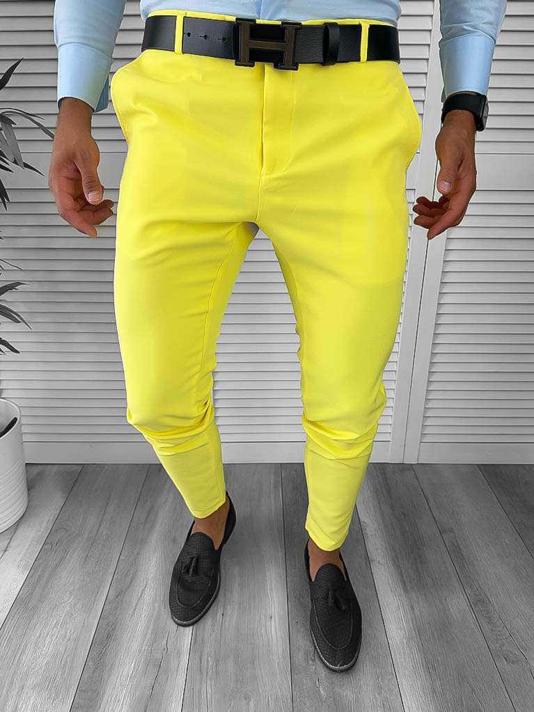 Pantaloni Barbati Galbeni Eleganti 100% Bumbac
