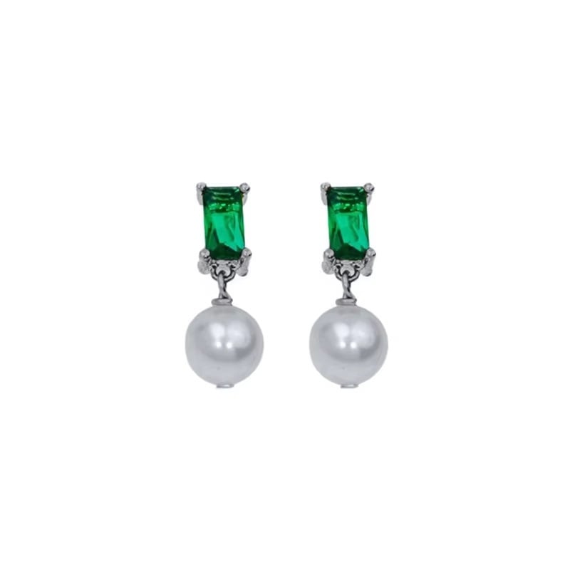 Cercei argint 925 Amanda cu perla si zirconiu verde