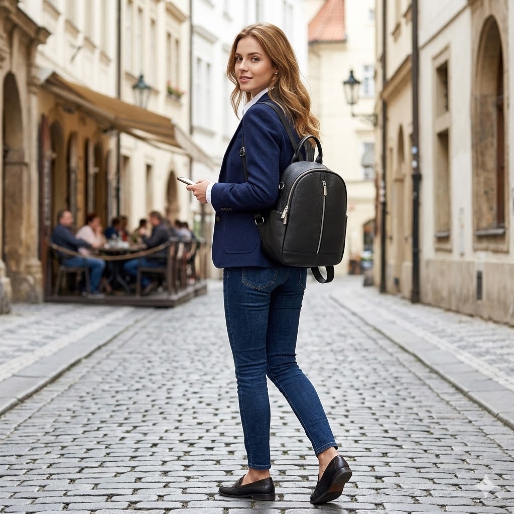 Rucsac Dama Delis Isadora Piele Naturala Negru - imagine 2