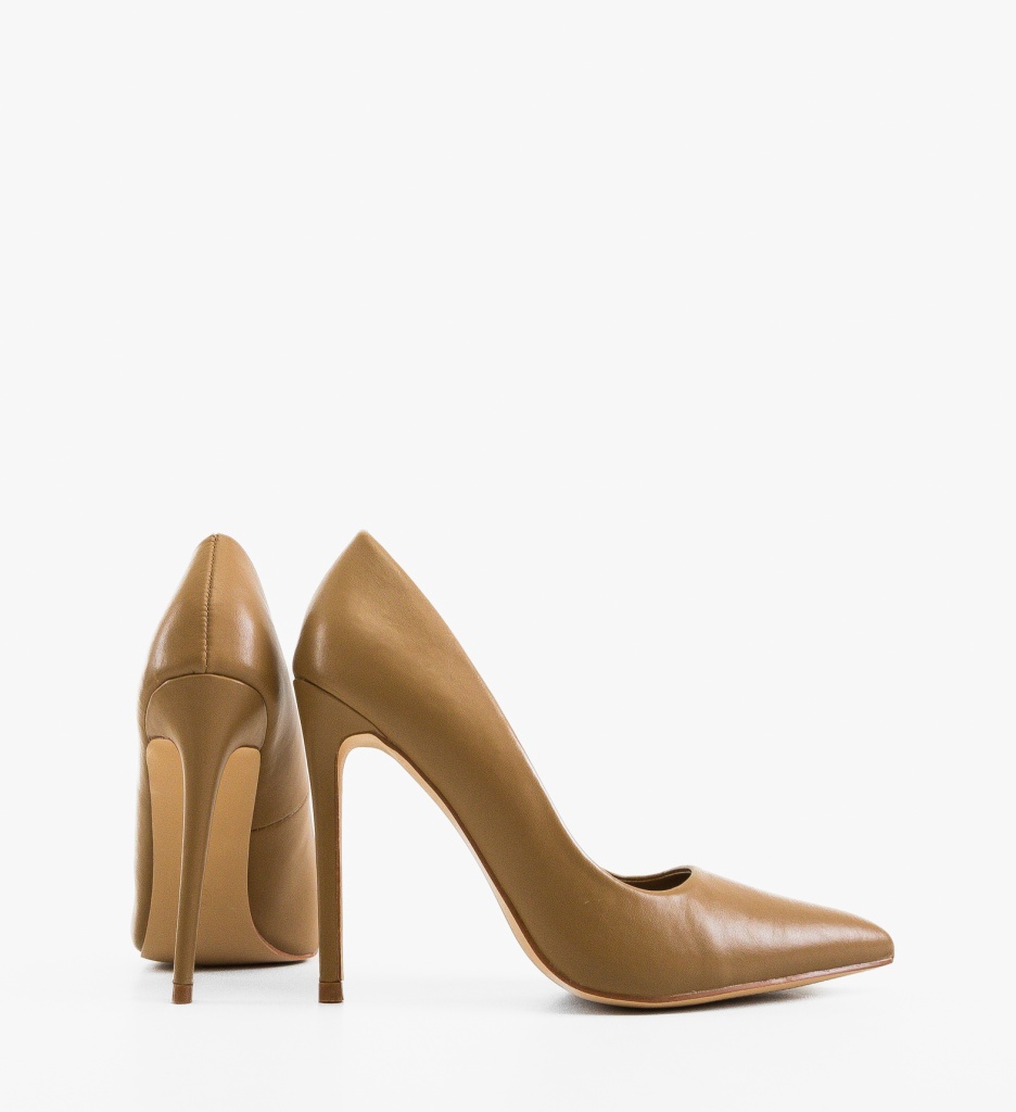Pantofi Lewer Bej Eleganți cu Toc - imagine 2