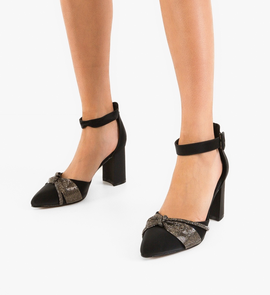Pantofi Cochra Negri Eleganți cu Toc - imagine 3
