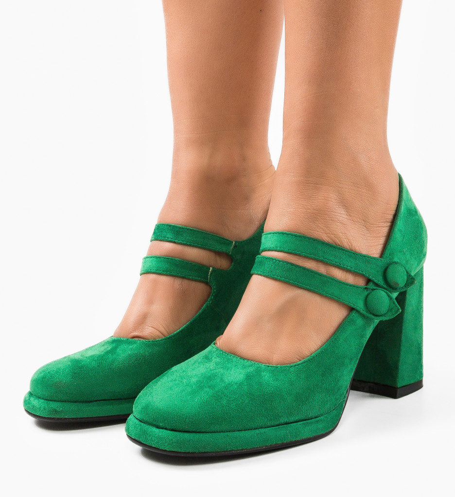 Pantofi Dama Verzi Vintage, Toc Elegant - imagine 2