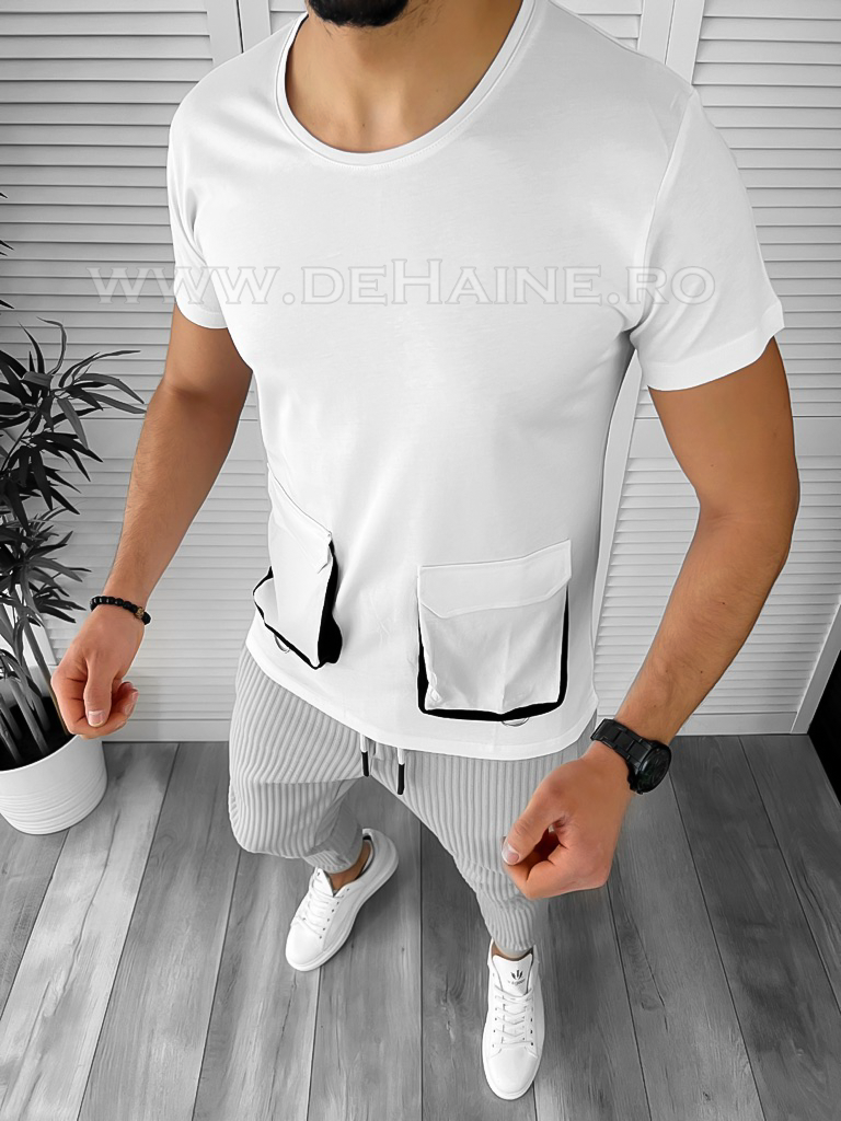 Tricou barbati alb slim fit B7812  O1-3.1