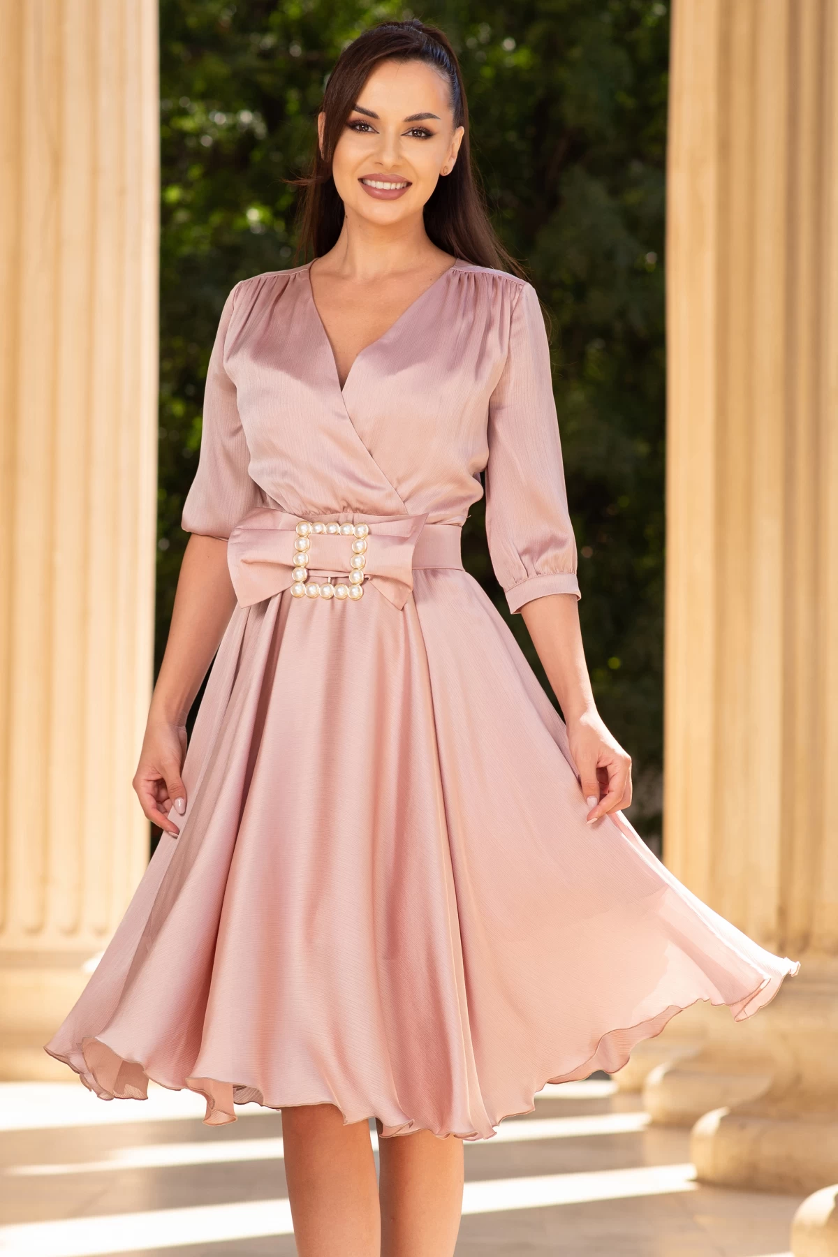 Rochie Ocazie Pretty Girl Roz Prafuit Elegantă - imagine 2