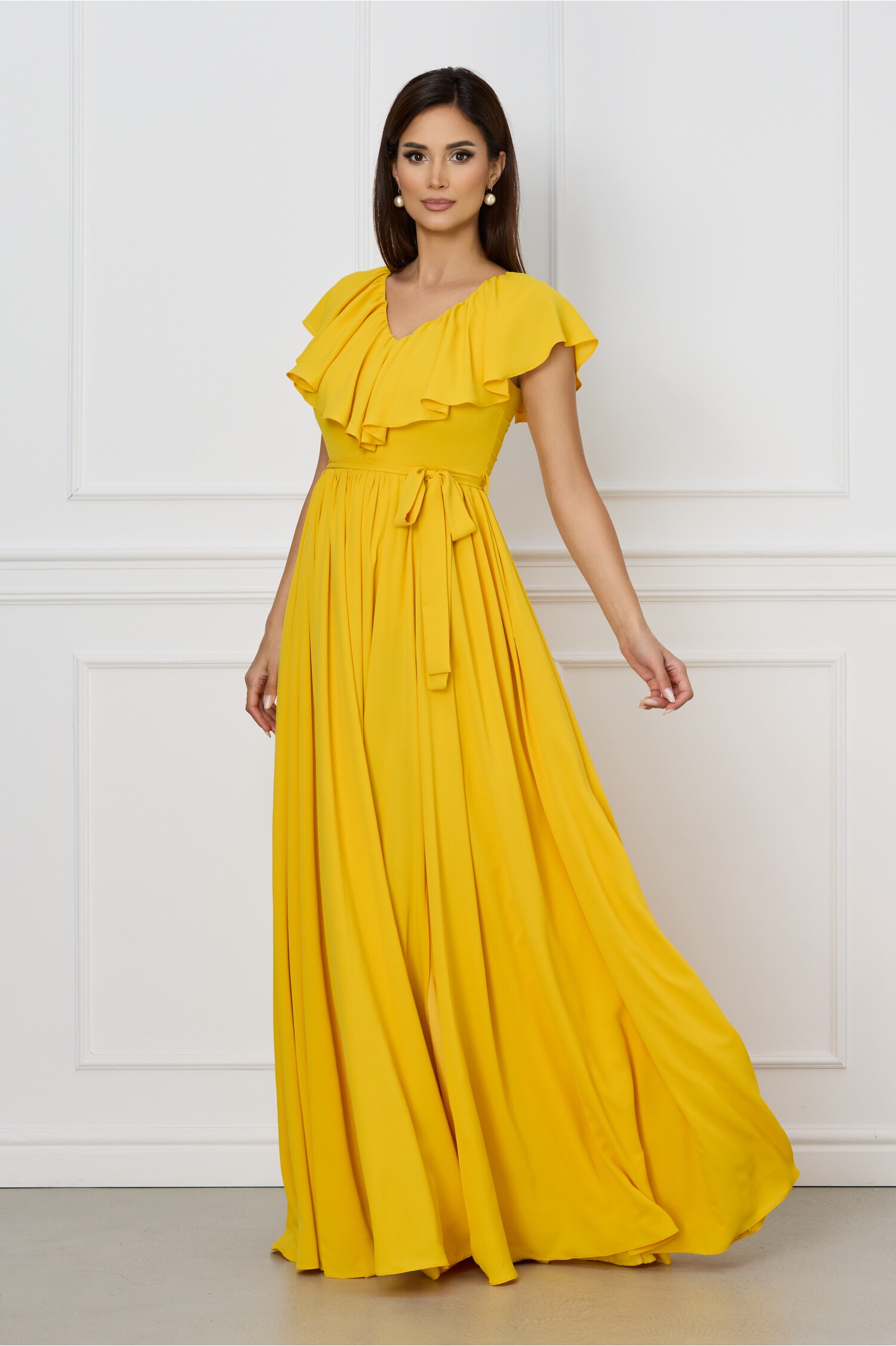 Rochie galbenă elegantă Dy Fashion cu volane