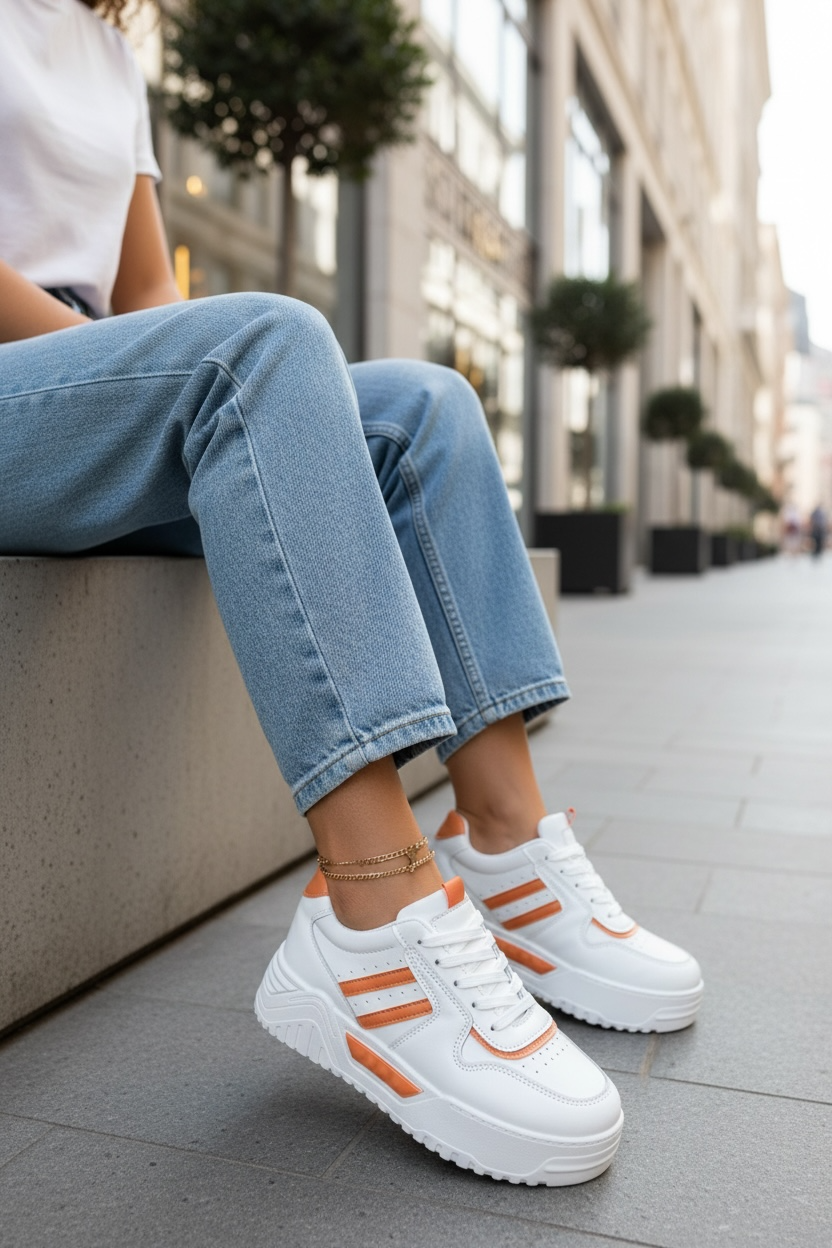 Adidași Dama Casual Albi cu Orange