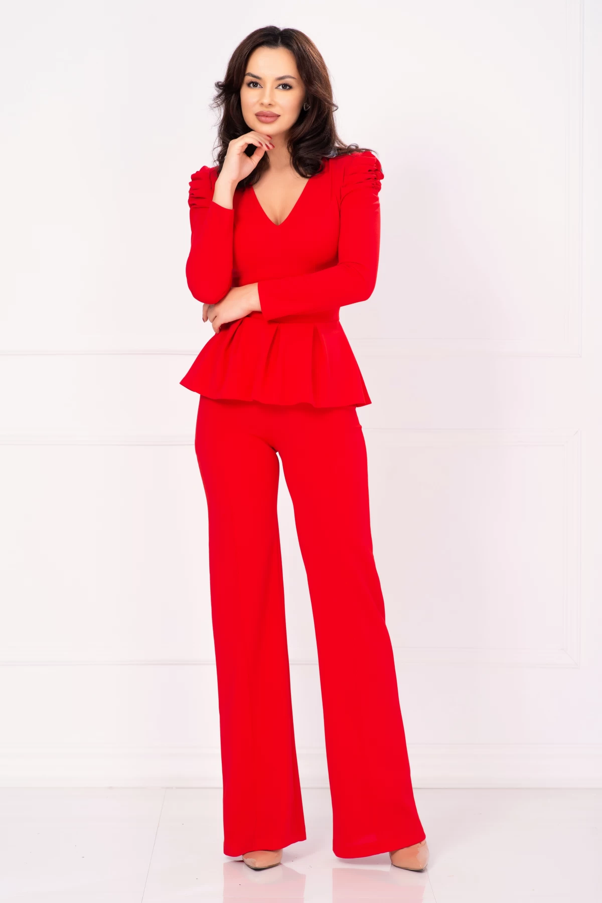 Compleu Chanttal Rosu Eleganta cu Peplum