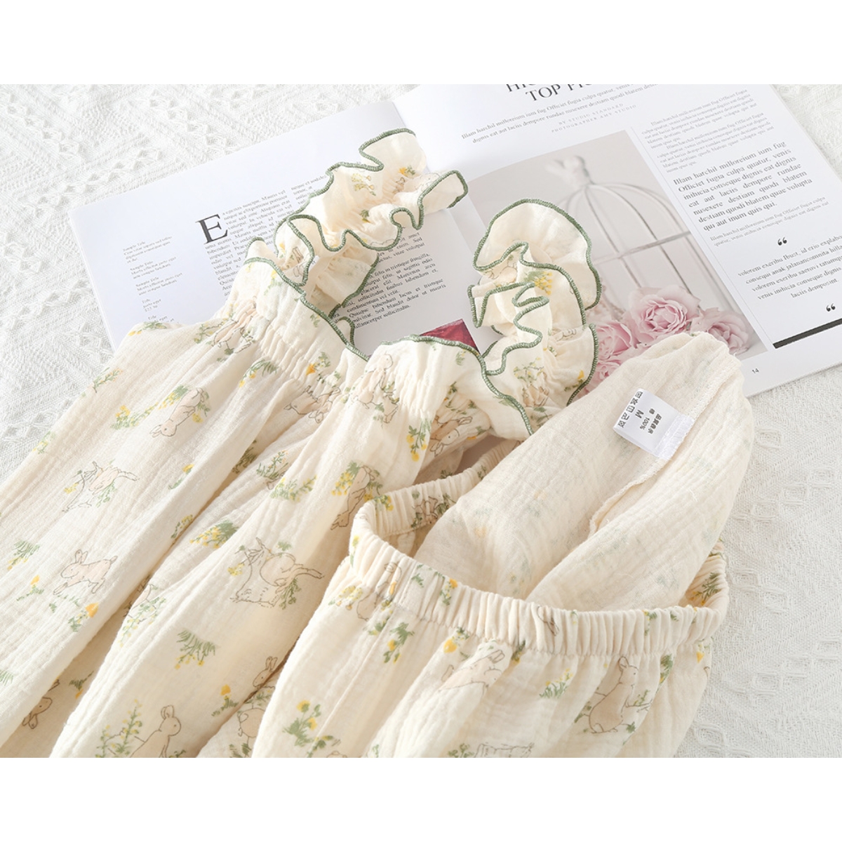 Pijama Dama Cute Bunny Delis, 100% Bumbac, Crem - imagine 6