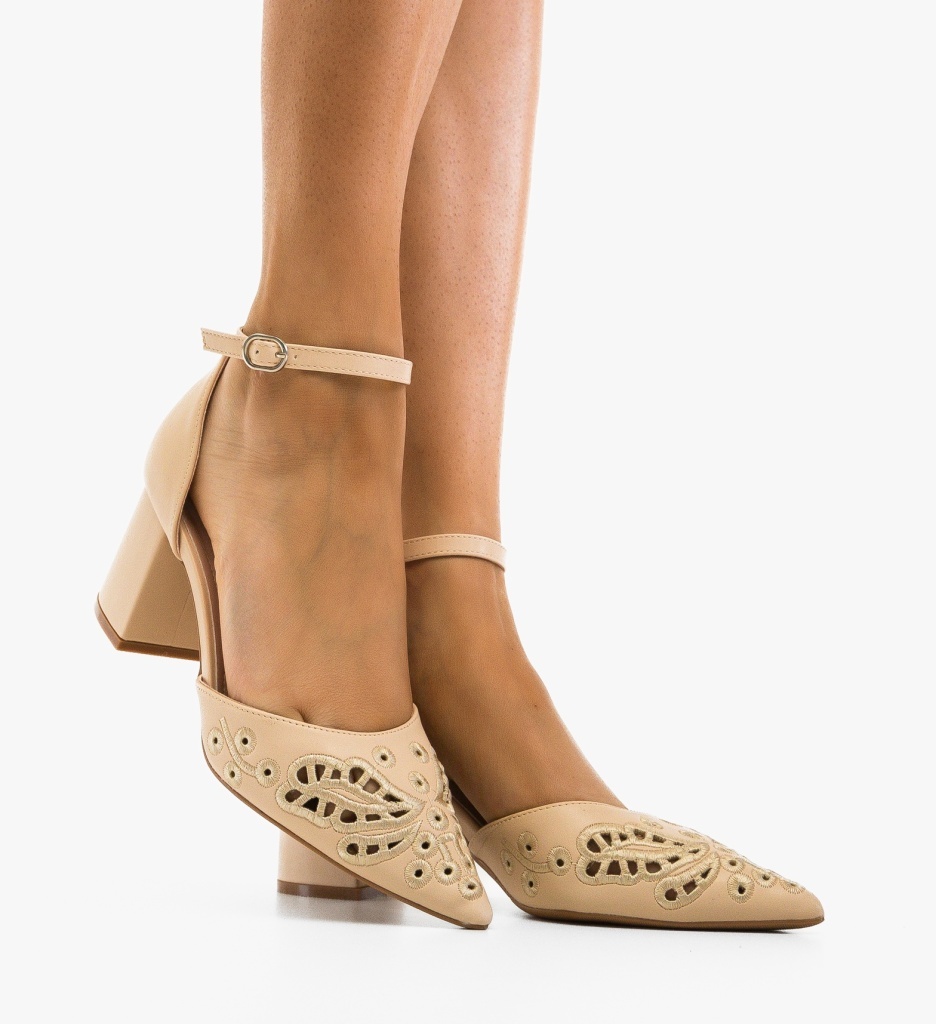 Pantofi Hahey Bej cu Toc Eleganți
