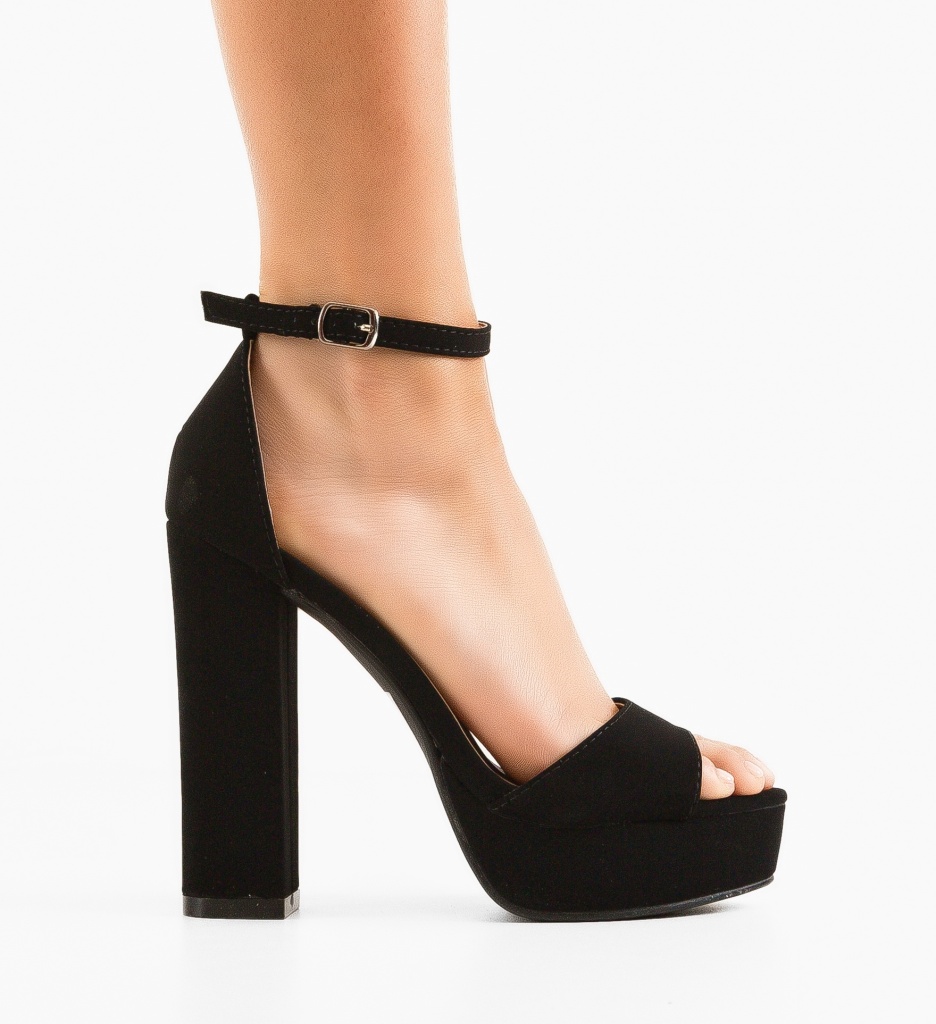 Sandale Elegante cu Toc Stuart Negre - imagine 6