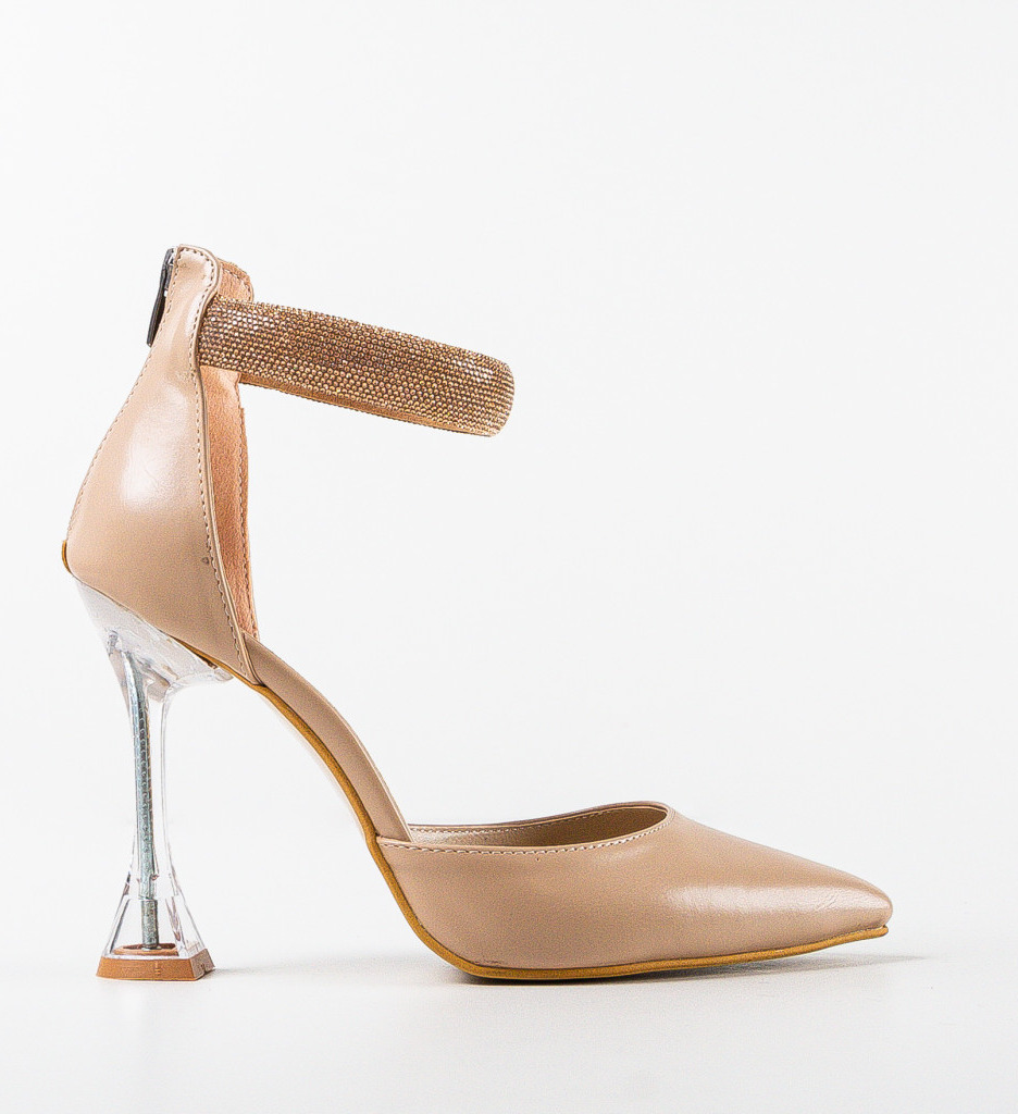 Pantofi dama Romina Bej cu toc elegant - imagine 4