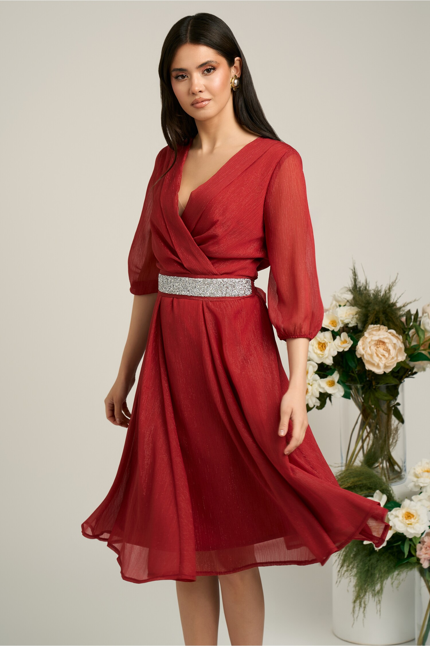 Rochie Dy Fashion Bordo Eleganta cu Fir Stralucitor